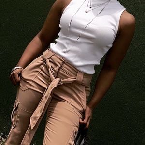 Khaki cargo joggers with tie waist- trouser